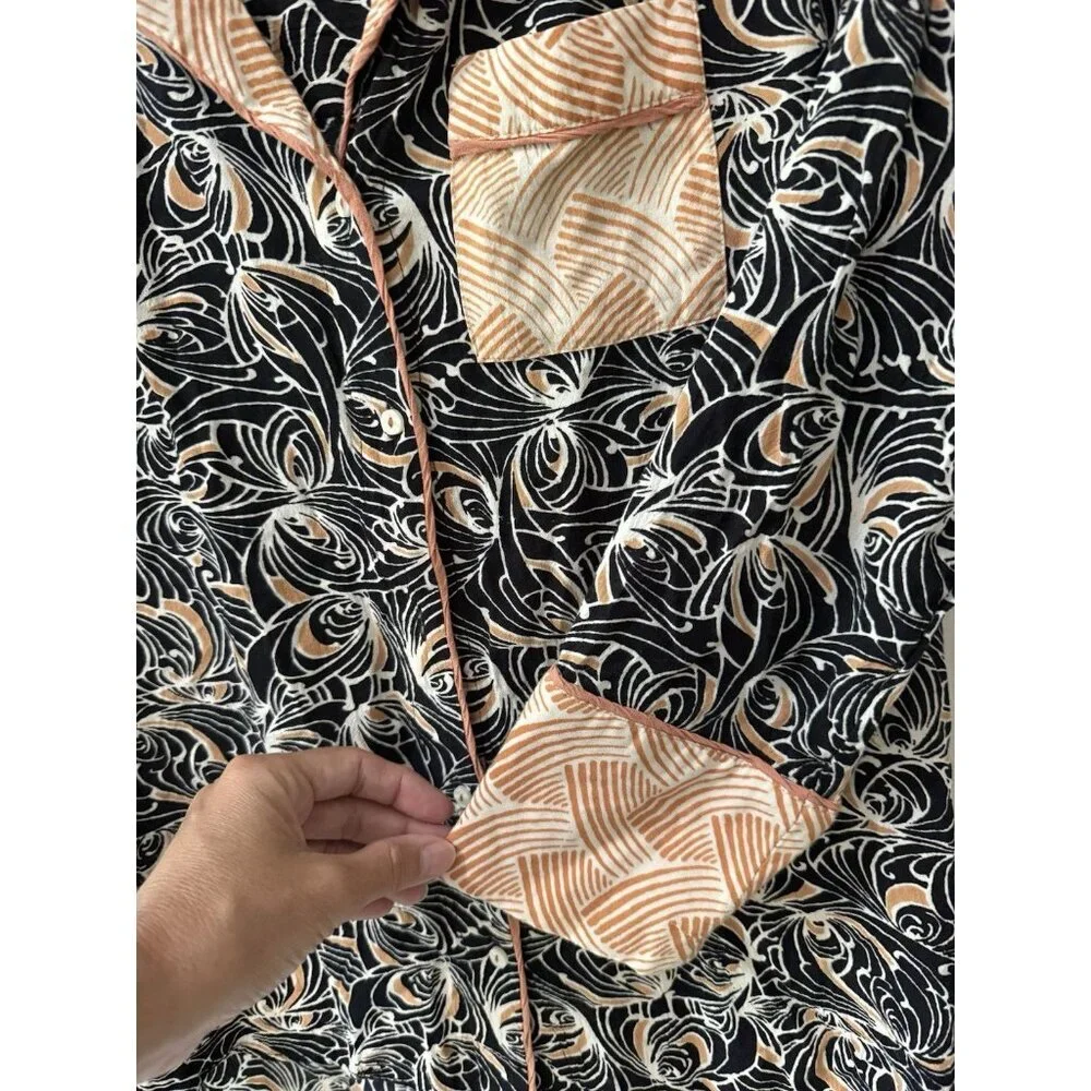 Anthropologie‎ Mix Print Pajama Top XXS Black women’s button up